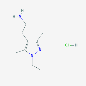 molecular formula C9H18ClN3 B1431694 2-(1-ethyl-3,5-dimethyl-1H-pyrazol-4-yl)ethan-1-amine hydrochloride CAS No. 1384431-24-6