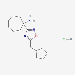 molecular formula C15H26ClN3O B1431709 1-[5-(Cyclopentylmethyl)-1,2,4-oxadiazol-3-yl]cycloheptan-1-amine hydrochloride CAS No. 1423029-11-1