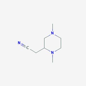 molecular formula C8H15N3 B1431744 2-(1,4-Dimethylpiperazin-2-yl)acetonitrile CAS No. 1423032-38-5