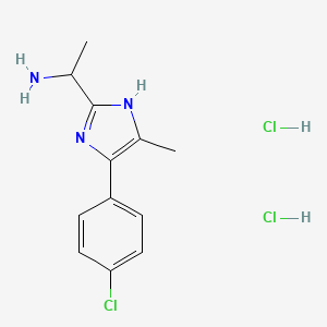 molecular formula C12H16Cl3N3 B1431765 1-[4-(4-chlorophenyl)-5-methyl-1H-imidazol-2-yl]ethan-1-amine dihydrochloride CAS No. 1421602-15-4