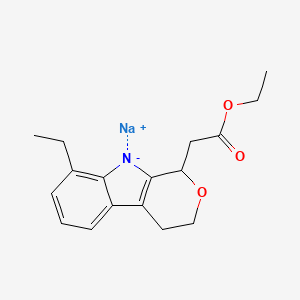 molecular formula C17H20NNaO3 B14318440 sodium;ethyl 2-(8-ethyl-3,4-dihydro-1H-pyrano[3,4-b]indol-9-id-1-yl)acetate CAS No. 110781-63-0