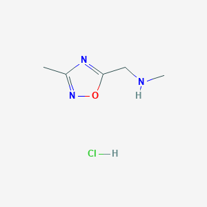 molecular formula C5H10ClN3O B1431866 N-methyl-1-(3-methyl-1,2,4-oxadiazol-5-yl)methanamine hydrochloride CAS No. 1573547-16-6