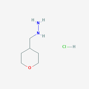 molecular formula C6H15ClN2O B1431868 ((Tetrahydro-2H-pyran-4-yl)methyl)hydrazine hydrochloride CAS No. 1803581-66-9