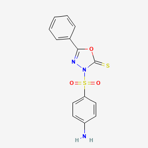 molecular formula C14H11N3O3S2 B14319077 3-(4-Aminobenzene-1-sulfonyl)-5-phenyl-1,3,4-oxadiazole-2(3H)-thione CAS No. 112309-95-2