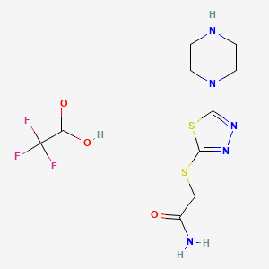 molecular formula C10H14F3N5O3S2 B1431910 2-[(5-Piperazin-1-yl-1,3,4-thiadiazol-2-yl)thio]acetamide trifluoroacetate CAS No. 1351661-60-3