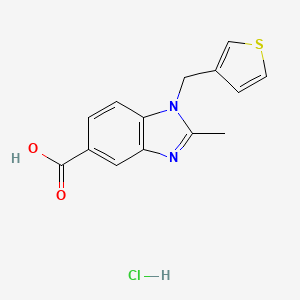 molecular formula C14H13ClN2O2S B1431932 2-methyl-1-(thiophen-3-ylmethyl)-1H-1,3-benzodiazole-5-carboxylic acid hydrochloride CAS No. 1797170-85-4