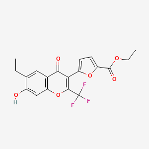 molecular formula C19H15F3O6 B14319421 ethyl 5-[6-ethyl-7-hydroxy-4-oxo-2-(trifluoromethyl)-4H-chromen-3-yl]furan-2-carboxylate 