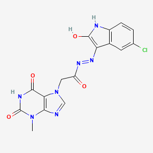 molecular formula C16H12ClN7O4 B14320134 N'-[(3E)-5-chloro-2-oxo-1,2-dihydro-3H-indol-3-ylidene]-2-(3-methyl-2,6-dioxo-1,2,3,6-tetrahydro-7H-purin-7-yl)acetohydrazide 