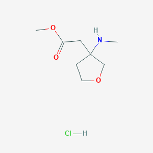 molecular formula C8H16ClNO3 B1432038 Methyl 2-[3-(methylamino)oxolan-3-yl]acetate hydrochloride CAS No. 1803565-91-4