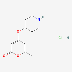 molecular formula C11H16ClNO3 B1432216 6-methyl-4-(piperidin-4-yloxy)-2H-pyran-2-one hydrochloride CAS No. 1864063-91-1