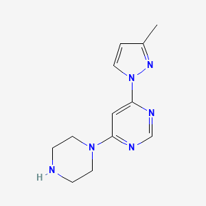 molecular formula C12H16N6 B1432226 4-(3-methyl-1H-pyrazol-1-yl)-6-(piperazin-1-yl)pyrimidine CAS No. 1706454-54-7