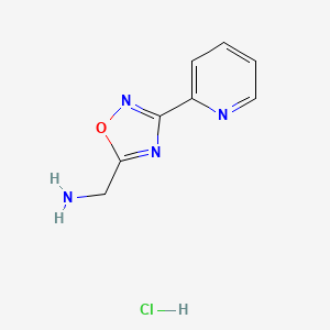 molecular formula C8H9ClN4O B1432228 (3-(Pyridin-2-yl)-1,2,4-oxadiazol-5-yl)methanamine hydrochloride CAS No. 1820687-15-7