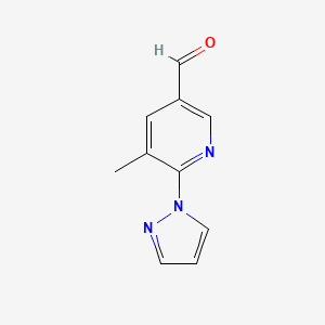 molecular formula C10H9N3O B1432258 5-methyl-6-(1H-pyrazol-1-yl)pyridine-3-carbaldehyde CAS No. 1534458-55-3