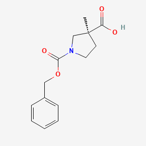 molecular formula C14H17NO4 B1432265 (S)-1-((benzyloxy)carbonyl)-3-methylpyrrolidine-3-carboxylic acid CAS No. 1412254-20-6