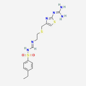 molecular formula C16H22N6O2S3 B14322729 N'-[2-[[2-(diaminomethylideneamino)-1,3-thiazol-4-yl]methylsulfanyl]ethyl]-N-(4-ethylphenyl)sulfonylmethanimidamide CAS No. 100981-64-4