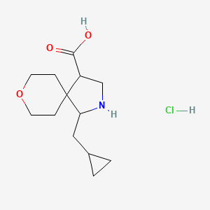 molecular formula C13H22ClNO3 B1432288 2-Cyclopropylmethyl-8-oxa-2-aza-spiro[4.5]decane-4-carboxylic acid hydrochloride CAS No. 939761-66-7