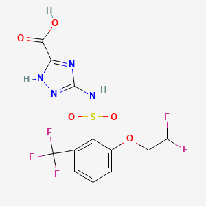 molecular formula C12H9F5N4O5S B1432289 3-(((2-(2,2-Difluoroethoxy)-6-(trifluoromethyl)phenyl)sulfonyl)amino)-1H-1,2,4-triazole-5-carboxylic acid CAS No. 907215-84-3