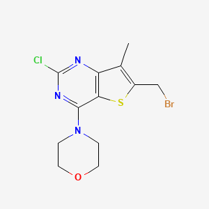 molecular formula C12H13BrClN3OS B1432397 Thieno[3,2-d]pyrimidine, 6-(bromomethyl)-2-chloro-7-methyl-4-(4-morpholinyl)- CAS No. 1032758-45-4