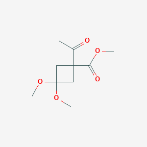 molecular formula C10H16O5 B1432496 Methyl 1-acetyl-3,3-dimethoxycyclobutane-1-carboxylate CAS No. 1499341-53-5