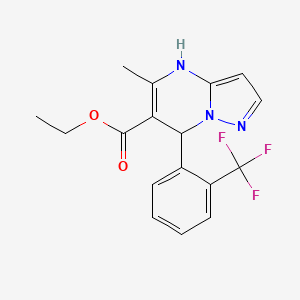 molecular formula C17H16F3N3O2 B14325536 6-Ethoxycarbonyl-5-methyl-7-(2-trifluoromethylphenyl)-4,7-dihydropyrazolo(1,5-a)pyrimidine CAS No. 100588-96-3