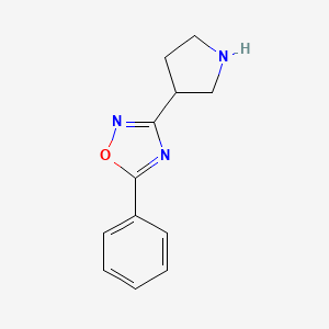molecular formula C12H13N3O B1432667 5-Phenyl-3-pyrrolidin-3-yl-1,2,4-oxadiazole CAS No. 1402672-63-2