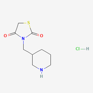 molecular formula C9H15ClN2O2S B1432672 3-(Piperidin-3-ylmethyl)thiazolidine-2,4-dione hydrochloride CAS No. 1824054-48-9