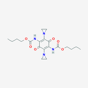 molecular formula C20H28N4O6 B143278 (2,5-Bis(1-aziridinyl)-3,6-dioxo-1,4-cyclohexadiene-1,4-diyl)biscarbamic acid, dibutyl ester CAS No. 125671-99-0