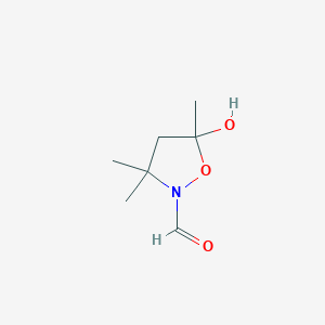 molecular formula C7H13NO3 B143281 5-Hydroxy-3,3,5-trimethyl-1,2-oxazolidine-2-carbaldehyde CAS No. 126308-67-6