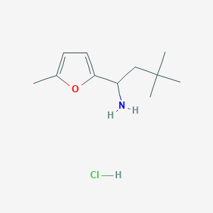 molecular formula C11H20ClNO B1432948 3,3-Dimethyl-1-(5-methylfuran-2-yl)butan-1-amine hydrochloride CAS No. 1864062-68-9