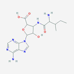 molecular formula C16H23N7O5 B143304 3-(2-Amino-3-methylpentanoylamino)-5-(6-aminopurin-9-yl)-4-hydroxyoxolane-2-carboxylic acid CAS No. 131206-83-2