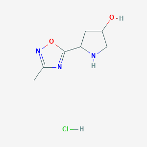 molecular formula C7H12ClN3O2 B1433079 5-(3-Methyl-1,2,4-oxadiazol-5-yl)pyrrolidin-3-ol hydrochloride CAS No. 1707152-28-0