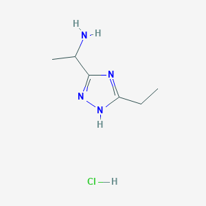 molecular formula C6H13ClN4 B1433133 1-(5-ethyl-1H-1,2,4-triazol-3-yl)ethan-1-amine hydrochloride CAS No. 1423033-12-8
