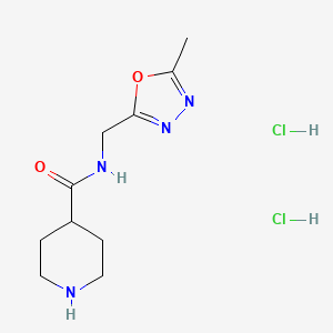 molecular formula C10H18Cl2N4O2 B1433184 N-[(5-methyl-1,3,4-oxadiazol-2-yl)methyl]piperidine-4-carboxamide dihydrochloride CAS No. 1426290-50-7