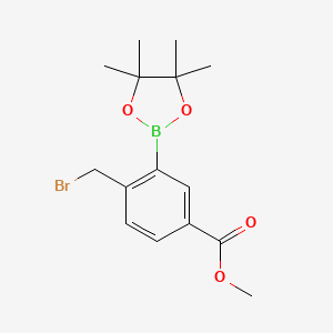 molecular formula C15H20BBrO4 B1433189 Methyl 4-(bromomethyl)-3-(4,4,5,5-tetramethyl-1,3,2-dioxaborolan-2-yl)benzoate CAS No. 1626407-50-8