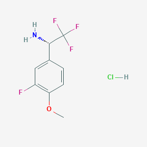 molecular formula C9H10ClF4NO B1433266 (1S)-2,2,2-Trifluoro-1-(3-fluoro-4-methoxyphenyl)ethan-1-amine hcl CAS No. 1807937-69-4