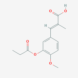 molecular formula C14H16O5 B14333023 (E)-3-(4-methoxy-3-propanoyloxyphenyl)-2-methylprop-2-enoic acid 