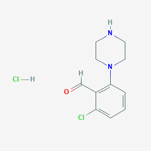 molecular formula C11H14Cl2N2O B1433311 2-氯-6-(哌嗪-1-基)苯甲醛盐酸盐 CAS No. 1803586-38-0
