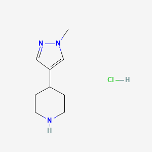 molecular formula C9H16ClN3 B1433373 4-(1-methyl-1H-pyrazol-4-yl)piperidine hydrochloride CAS No. 1803586-75-5