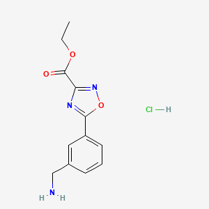 molecular formula C12H14ClN3O3 B1433398 Ethyl 5-[3-(aminomethyl)phenyl]-1,2,4-oxadiazole-3-carboxylate hydrochloride CAS No. 1798702-20-1