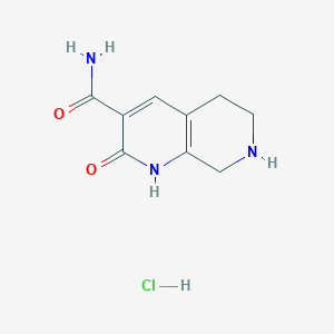 molecular formula C9H12ClN3O2 B1433462 2-Oxo-1,2,5,6,7,8-hexahydro-1,7-naphthyridine-3-carboxamide hydrochloride CAS No. 1864052-88-9
