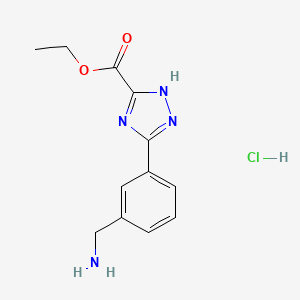 molecular formula C12H15ClN4O2 B1433522 ethyl 3-[3-(aminomethyl)phenyl]-1H-1,2,4-triazole-5-carboxylate hydrochloride CAS No. 1788595-64-1
