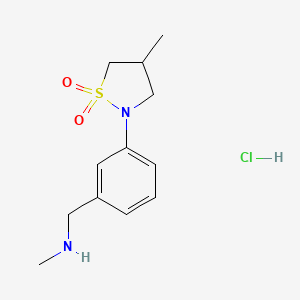 molecular formula C12H19ClN2O2S B1433525 4-Methyl-2-{3-[(methylamino)methyl]phenyl}-1,2-thiazolidine-1,1-dione hydrochloride CAS No. 1798748-37-4