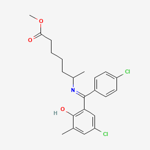 molecular formula C22H25Cl2NO3 B14335784 Methyl 6-(((5-chloro-2-hydroxy-3-methylphenyl)(4-chlorophenyl)methylene)amino)heptanoate CAS No. 104775-15-7