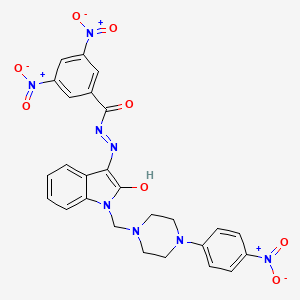 molecular formula C26H22N8O8 B14335838 N-[2-hydroxy-1-[[4-(4-nitrophenyl)piperazin-1-yl]methyl]indol-3-yl]imino-3,5-dinitrobenzamide CAS No. 100696-26-2