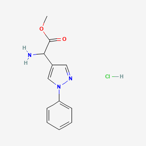 molecular formula C12H14ClN3O2 B1433609 methyl 2-amino-2-(1-phenyl-1H-pyrazol-4-yl)acetate hydrochloride CAS No. 1803562-80-2