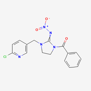 molecular formula C16H14ClN5O3 B14336492 N-{1-Benzoyl-3-[(6-chloropyridin-3-yl)methyl]imidazolidin-2-ylidene}nitramide CAS No. 105828-42-0