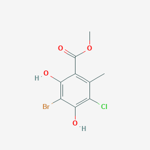 molecular formula C9H8BrClO4 B14336952 Benzoic acid, 3-bromo-5-chloro-2,4-dihydroxy-6-methyl-, methyl ester CAS No. 105427-88-1