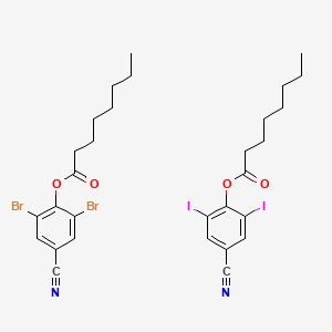 molecular formula C30H34Br2I2N2O4 B14337453 Octanoic Acid, 4-cyano-2,6-diiodophenyl Ester, Mixt. With 2,6-dibromo-4-cyanophenyl Octanoate CAS No. 97268-82-1