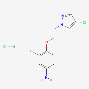 molecular formula C11H12Cl2FN3O B1433930 4-[2-(4-Chloro-1H-pyrazol-1-yl)ethoxy]-3-fluoroaniline hydrochloride CAS No. 1431966-62-9