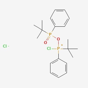 molecular formula C20H28Cl2O2P2 B14339365 Phosphorus(1+), chloro(1,1-dimethylethyl)((1,1-dimethylethyl)phenylphosphinato-O)phenyl-, chloride, stereoisomer CAS No. 104154-51-0